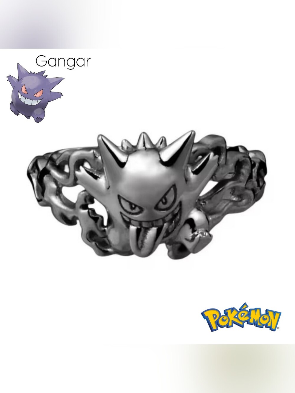 Gangar Silver Adjustable Ring Pokemon